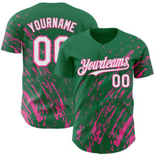 Laden Sie das Bild in den Galerie-Viewer, Custom Kelly Green White-Pink 3D Pattern Design Paint Stroke Grunge Streak Authentic Baseball Jersey
