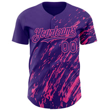 Load image into Gallery viewer, Custom Purple Pink 3D Pattern Design Paint Stroke Grunge Streak Authentic Baseball Jersey
