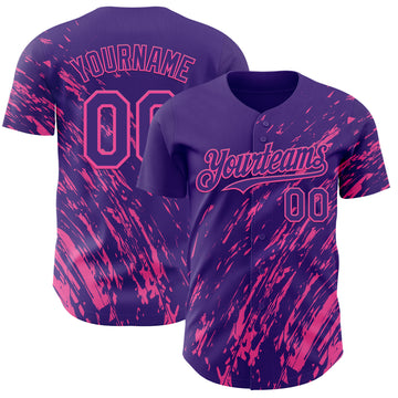 Custom Purple Pink 3D Pattern Design Paint Stroke Grunge Streak Authentic Baseball Jersey