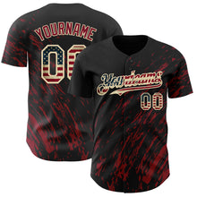Загрузить изображение в средство просмотра галереи, Custom Black Vintage USA Flag Crimson-Cream 3D Pattern Design Paint Stroke Grunge Streak Authentic Baseball Jersey
