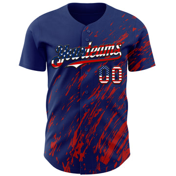 Custom Royal USA Flag Red-Black 3D Pattern Design Paint Stroke Grunge Streak Authentic Baseball Jersey
