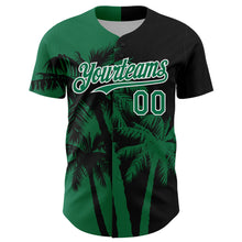 Laden Sie das Bild in den Galerie-Viewer, Custom Black Kelly Green-White 3D Pattern Design Hawaii Palm Trees Tropical Coconut Authentic Baseball Jersey
