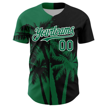 Custom Black Kelly Green-White 3D Pattern Design Hawaii Palm Trees Tropical Coconut Authentic Baseball Jersey