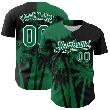 Custom Black Kelly Green-White 3D Pattern Design Hawaii Palm Trees Tropical Coconut Authentic Baseball Jersey