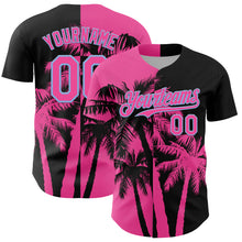 Load image into Gallery viewer, Custom Black Pink-Light Blue 3D Pattern Design Hawaii Palm Trees Tropical Coconut Authentic Baseball Jersey
