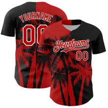 Load image into Gallery viewer, Custom Black Red-White 3D Pattern Design Hawaii Palm Trees Tropical Coconut Authentic Baseball Jersey
