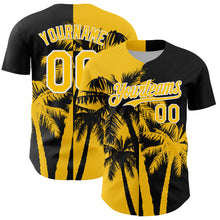Load image into Gallery viewer, Custom Black Yellow-White 3D Pattern Design Hawaii Palm Trees Tropical Coconut Authentic Baseball Jersey
