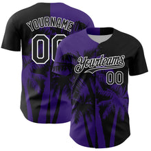 Load image into Gallery viewer, Custom Black Purple-White 3D Pattern Design Hawaii Palm Trees Tropical Coconut Authentic Baseball Jersey
