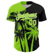 Load image into Gallery viewer, Custom Black Neon Green-White 3D Pattern Design Hawaii Palm Trees Tropical Coconut Authentic Baseball Jersey
