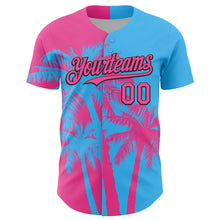 Load image into Gallery viewer, Custom Sky Blue Pink-Black 3D Pattern Design Hawaii Palm Trees Tropical Coconut Authentic Baseball Jersey
