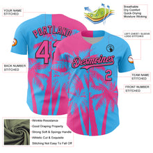 Load image into Gallery viewer, Custom Sky Blue Pink-Black 3D Pattern Design Hawaii Palm Trees Tropical Coconut Authentic Baseball Jersey
