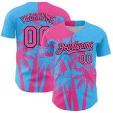 Load image into Gallery viewer, Custom Sky Blue Pink-Black 3D Pattern Design Hawaii Palm Trees Tropical Coconut Authentic Baseball Jersey
