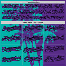 Charger l'image dans la galerie, Custom Purple Aqua-Black 3D Pattern Design Hawaii Palm Trees Tropical Coconut Authentic Baseball Jersey
