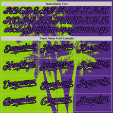 Load image into Gallery viewer, Custom Purple Neon Green-Black 3D Pattern Design Hawaii Palm Trees Tropical Coconut Authentic Baseball Jersey
