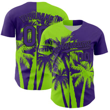 Load image into Gallery viewer, Custom Purple Neon Green-Black 3D Pattern Design Hawaii Palm Trees Tropical Coconut Authentic Baseball Jersey
