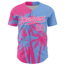 Load image into Gallery viewer, Custom Light Blue Pink-White 3D Pattern Design Hawaii Palm Trees Tropical Coconut Authentic Baseball Jersey
