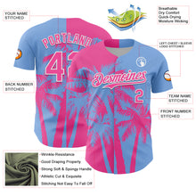 Load image into Gallery viewer, Custom Light Blue Pink-White 3D Pattern Design Hawaii Palm Trees Tropical Coconut Authentic Baseball Jersey
