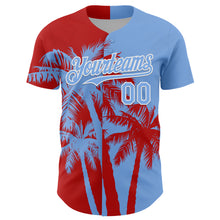Load image into Gallery viewer, Custom Light Blue Red-White 3D Pattern Design Hawaii Palm Trees Tropical Coconut Authentic Baseball Jersey
