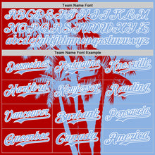 Load image into Gallery viewer, Custom Light Blue Red-White 3D Pattern Design Hawaii Palm Trees Tropical Coconut Authentic Baseball Jersey
