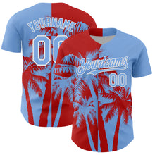 Load image into Gallery viewer, Custom Light Blue Red-White 3D Pattern Design Hawaii Palm Trees Tropical Coconut Authentic Baseball Jersey

