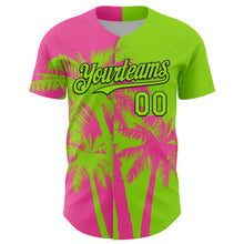 Загрузить изображение в средство просмотра галереи, Custom Neon Green Pink-Black 3D Pattern Design Hawaii Palm Trees Tropical Coconut Authentic Baseball Jersey
