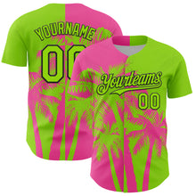 Загрузить изображение в средство просмотра галереи, Custom Neon Green Pink-Black 3D Pattern Design Hawaii Palm Trees Tropical Coconut Authentic Baseball Jersey
