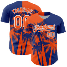 Load image into Gallery viewer, Custom Royal Orange-White 3D Pattern Design Hawaii Palm Trees Tropical Coconut Authentic Baseball Jersey
