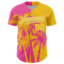 Load image into Gallery viewer, Custom Yellow Pink-White 3D Pattern Design Hawaii Palm Trees Tropical Coconut Authentic Baseball Jersey
