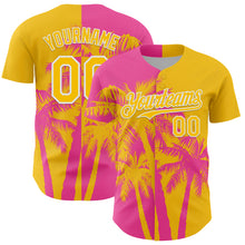 Load image into Gallery viewer, Custom Yellow Pink-White 3D Pattern Design Hawaii Palm Trees Tropical Coconut Authentic Baseball Jersey
