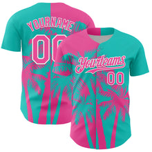 Load image into Gallery viewer, Custom Aqua Pink-White 3D Pattern Design Hawaii Palm Trees Tropical Coconut Authentic Baseball Jersey
