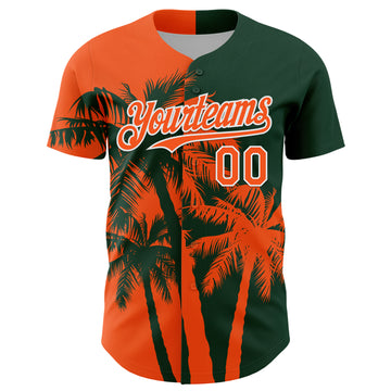 Custom Green Orange-White 3D Pattern Design Hawaii Palm Trees Tropical Coconut Authentic Baseball Jersey