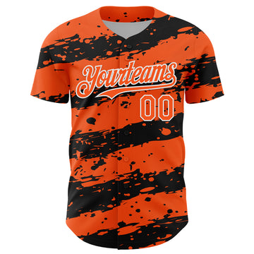 Custom Orange Black-White 3D Pattern Design Paint Splash Stripe Authentic Baseball Jersey
