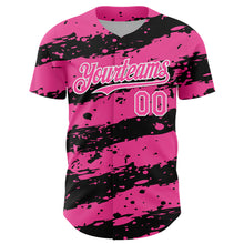 Charger l'image dans la galerie, Custom Pink Black-White 3D Pattern Design Paint Splash Stripe Authentic Baseball Jersey
