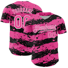 Charger l'image dans la galerie, Custom Pink Black-White 3D Pattern Design Paint Splash Stripe Authentic Baseball Jersey
