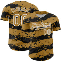 Load image into Gallery viewer, Custom Old Gold Black-White 3D Pattern Design Paint Splash Stripe Authentic Baseball Jersey
