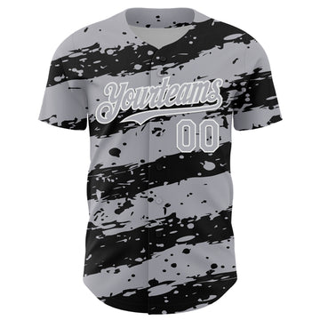 Custom Gray Black-White 3D Pattern Design Paint Splash Stripe Authentic Baseball Jersey
