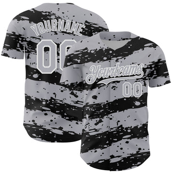 Custom Gray Black-White 3D Pattern Design Paint Splash Stripe Authentic Baseball Jersey