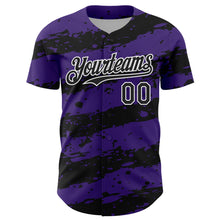 Load image into Gallery viewer, Custom Purple Black-White 3D Pattern Design Paint Splash Stripe Authentic Baseball Jersey
