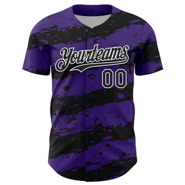 Custom Purple Black-White 3D Pattern Design Paint Splash Stripe Authentic Baseball Jersey