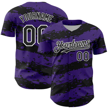 Custom Purple Black-White 3D Pattern Design Paint Splash Stripe Authentic Baseball Jersey