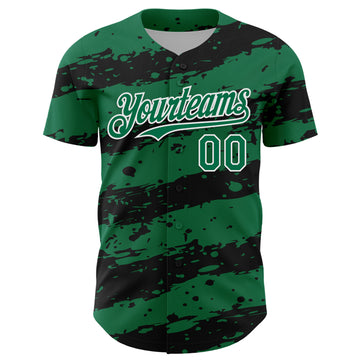 Custom Kelly Green Black-White 3D Pattern Design Paint Splash Stripe Authentic Baseball Jersey