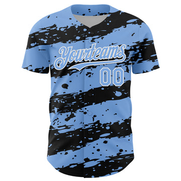 Custom Light Blue Black-White 3D Pattern Design Paint Splash Stripe Authentic Baseball Jersey