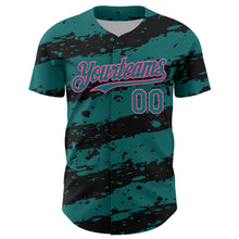 Charger l'image dans la galerie, Custom Teal Black-Pink 3D Pattern Design Paint Splash Stripe Authentic Baseball Jersey

