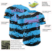 Загрузить изображение в средство просмотра галереи, Custom Sky Blue Black-Pink 3D Pattern Design Paint Splash Stripe Authentic Baseball Jersey
