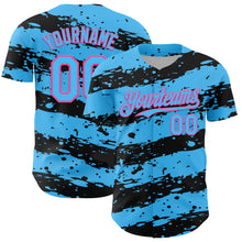 Загрузить изображение в средство просмотра галереи, Custom Sky Blue Black-Pink 3D Pattern Design Paint Splash Stripe Authentic Baseball Jersey
