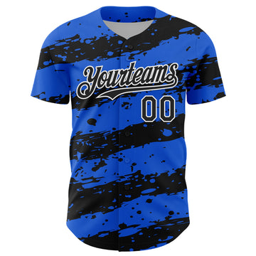 Custom Thunder Blue Black-White 3D Pattern Design Paint Splash Stripe Authentic Baseball Jersey
