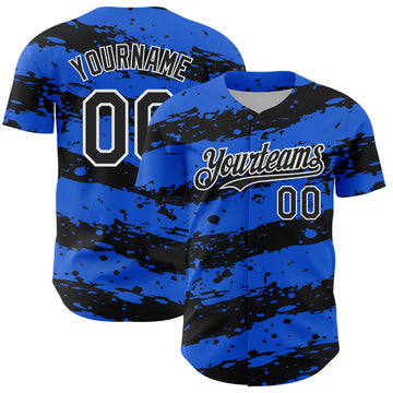 Custom Thunder Blue Black-White 3D Pattern Design Paint Splash Stripe Authentic Baseball Jersey