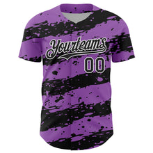Charger l'image dans la galerie, Custom Medium Purple Black-White 3D Pattern Design Paint Splash Stripe Authentic Baseball Jersey
