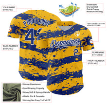 Load image into Gallery viewer, Custom Gold Royal-White 3D Pattern Design Paint Splash Stripe Authentic Baseball Jersey
