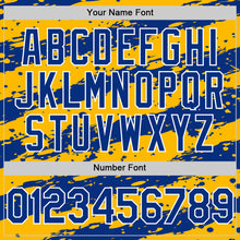 Load image into Gallery viewer, Custom Gold Royal-White 3D Pattern Design Paint Splash Stripe Authentic Baseball Jersey
